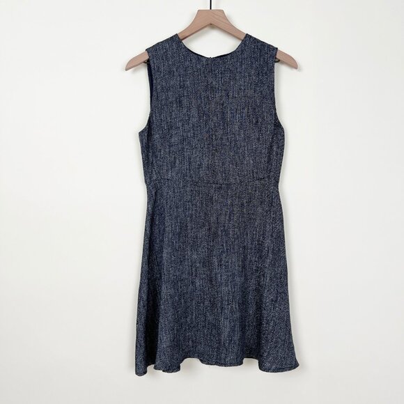Theory Dart Mini Midi Dress In Herringbone Linen Fit & Flare Formal Work Office - Picture 2 of 11